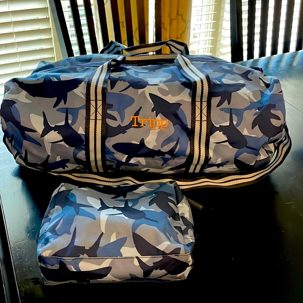 Pottery Barn Kids Camo Shark Duffel Bag and Toiletry Set